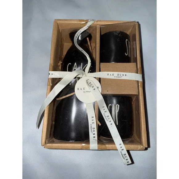 Rae Dunn Black Sake Set Artisan Collection Pitcher‎ and 2 Sip Cups New in Box