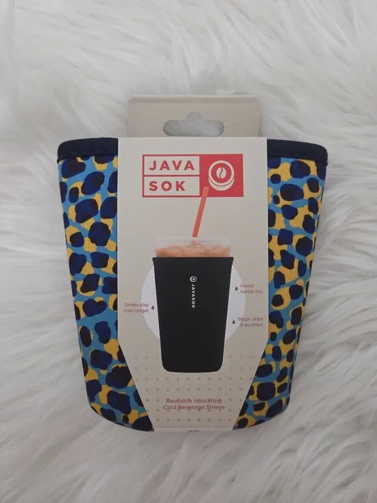 Java Sok Blue/Yellow Leopard Print Drink Sleeve