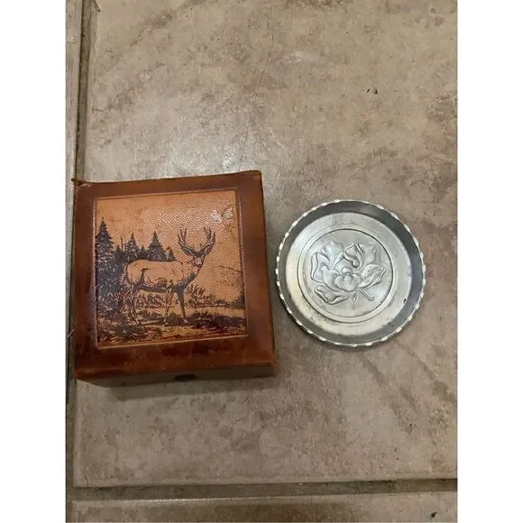 Vintage pewter cup holder with case