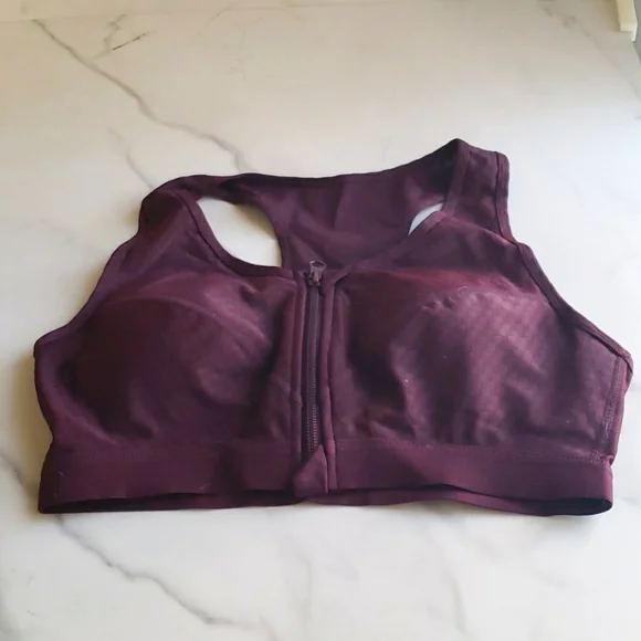 Junlan Women Zip Front High Impact Sports Bra in Maroon Size M