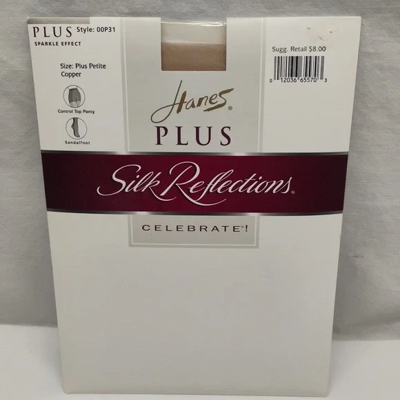 Vintage 1999 Hanes Plus Petite COPPER Silk Reflections Pantyhose Sparkle Control
