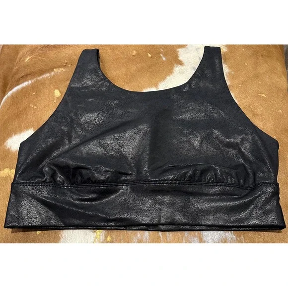 OFFLINE by Aerie Black‎ Cracked Foil Metallic Medium Support Sports Bra XL NWT