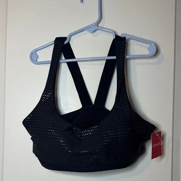 Spanx NWT women’s low impact metallic‎ mist sports bra XS black
