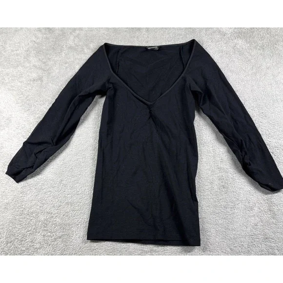 Theory Women's Long‎ Sleeve Low-Cut V-Neck Shapewear Top Black One Size Fits All