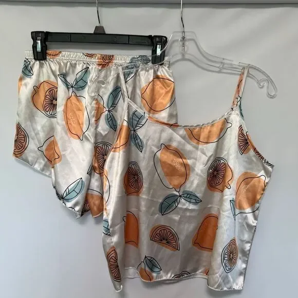 2 piece tank short pajama set citrus satin size medium
