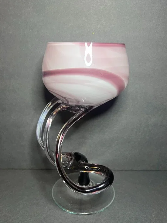 VTG Jozefina Krosno Hand Blown Art Glass Amethyst Swirl Jellyfish Wine Glass 8