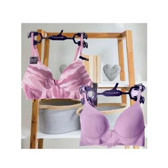 NWT Pack of 2 Tahari Gorgeous Wire Free Smooth Comfort Lilac Purple/Tie Dye Bras