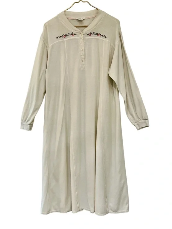 Vintage 90s Cuddle Duds Embroidered Long Sleeve Nightgown L