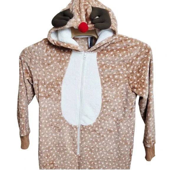 Jaclyn Intimates Reindeer One piece XL Pajama Costume‎ Polka Dot Soft Rudolph