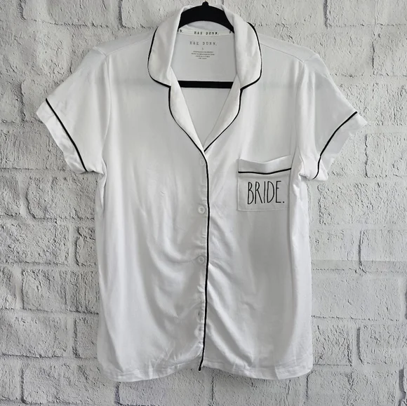 Rae Dunn Wedding White‎ Bride Button Up Pajama Top Small