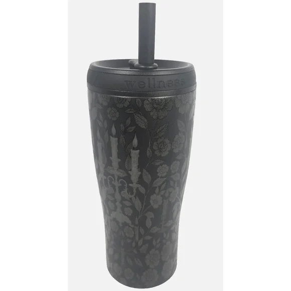 Wellness Tumbler Adults 20 oz Black NEW Gothic Floral Skull Stainless Steel