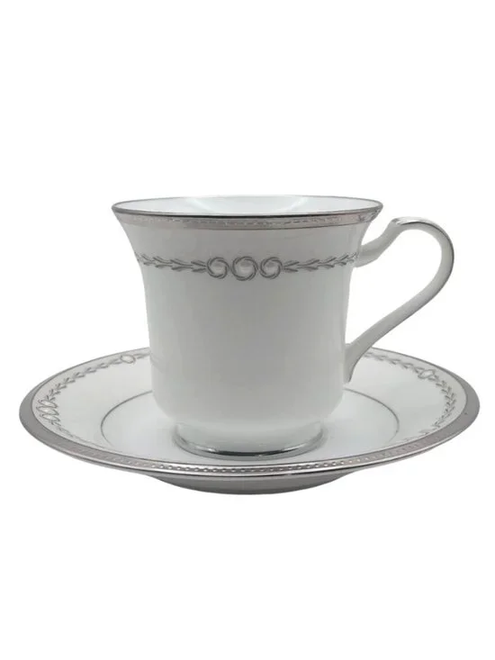 Noritake Bone China Tea Cup & Saucer Pearl Luxe Porcelain Japan 4816 Silver Trim
