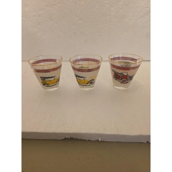Vintage Hazel Atlas Antique Car Low Ball‎ Glasses - Set of 3