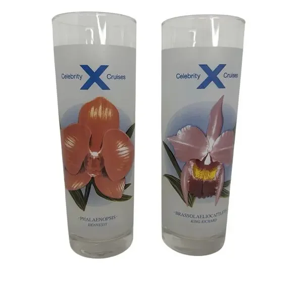 2 Celebrity Cruises Tall Collins Glasses Bon Voyage With Drink Recipes