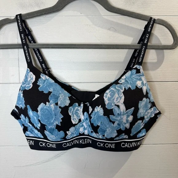 Calvin Klein Women's Floral Bralette Black and Blue Size Large