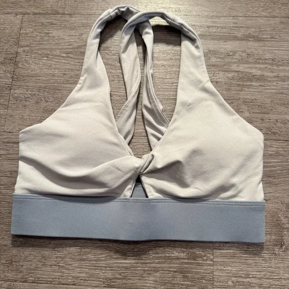 Fabletics Sports Bra Womens Small Gray Front Tye‎ Padded Racerback Athletic