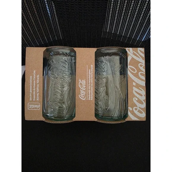 Coca-Cola Recycled Glass Can Shaped Drinking Glasses Set of 4 10.1oz Spain