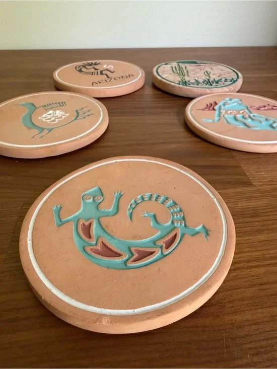 🌵 Vintage Southwestern Terracotta Coasters - Set of 5 🌵