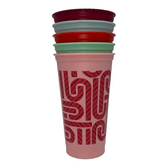 Starbucks Reusable 16 oz Color Change Plastic Cups 5 Piece Set