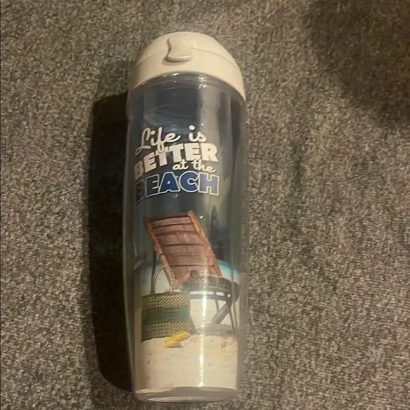 Beach Themed Tumbler with White Lid 24 ounce