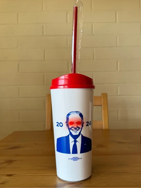 New President Joe Biden 2024 Insulated Plastic Cup Dark Brandon w/ Straw