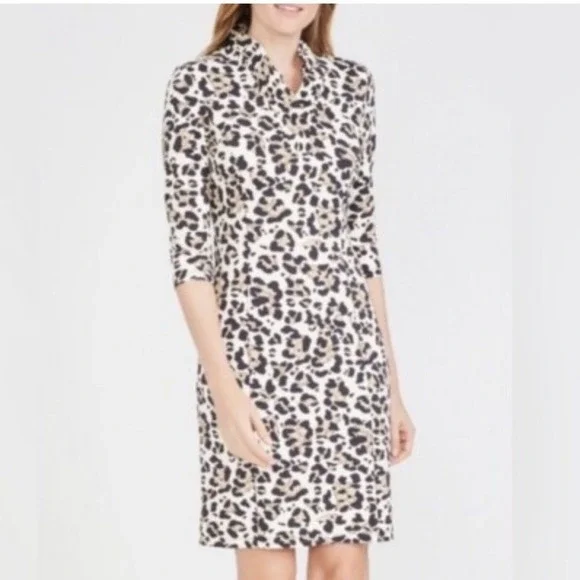 J. McLaughlin Terin Leopard Dress‎ Ruffle Neck Size Large