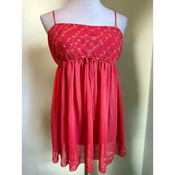 Victoria's‎ Secret Red orange Babydoll Dress Embroidery m y2k boho whimsi fairy