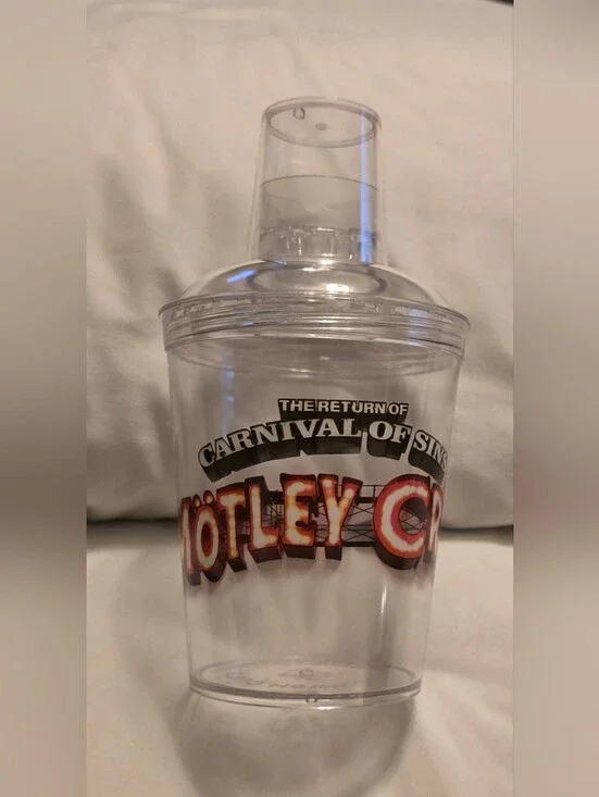 Mötley Crüe Souvenir Cup Cocktail Shaker & Shot Glass Clear Plastic Tour Merch