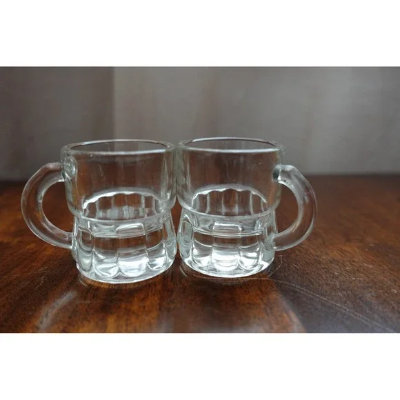 Vintage clear federal glass shot glasses mug with handle set of‎ 2