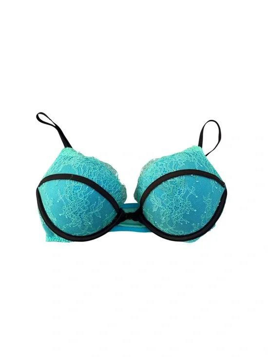 Victoria's Secret Teal Lace Push-Up Bra Black Trim