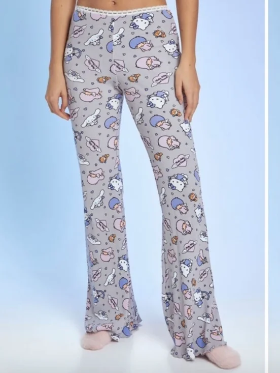 Hello‎ Kitty and Friends Sanrio Forever 21 Waffle Knit Flared Pajama Pants Lace