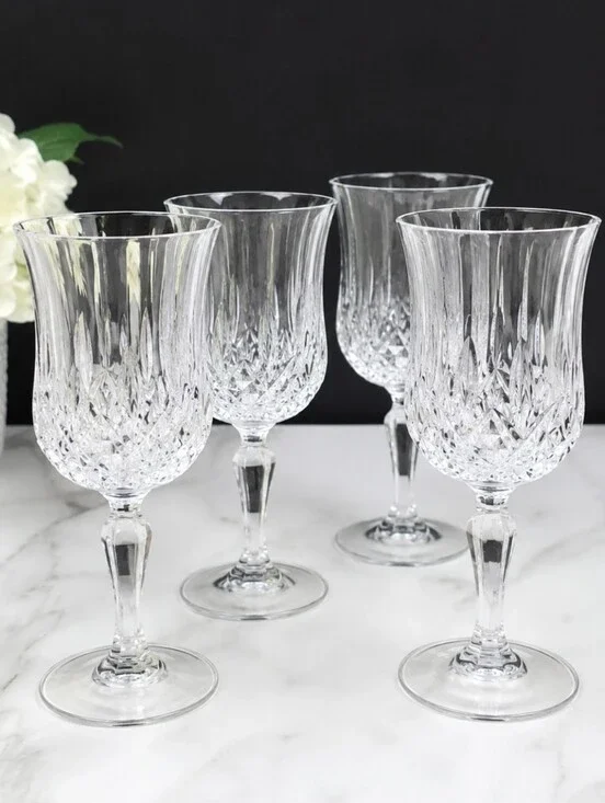 Vintage Cut Crystal Wine Goblets – Set of 4 – Elegant Faceted Stemware New