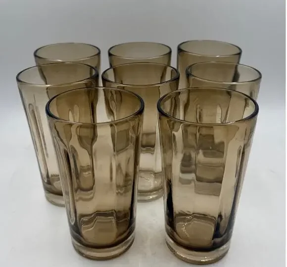 Vintage 1970's Noritake Smoke Flared Glass Tumblers Barware 6.5” Lot of 8