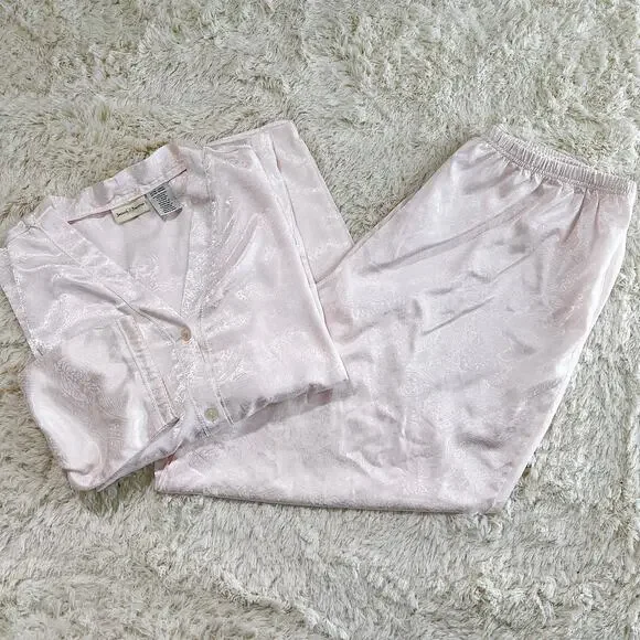 Vintage 90s Jaclyn Smith Pale Pink Satin Pajamas Plus Size XL 2X