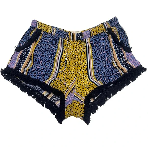 Peter‎ Alexander Mixed Animal Print Pajama Shorts Blue Yellow Fringe Medium