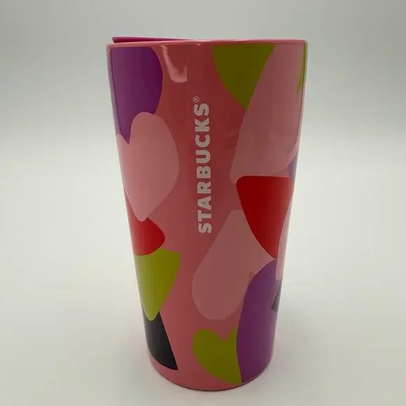 Starbucks 2022 Valentine Hearts Double Wall Ceramic Travel Tumbler Mug 12 oz Lid