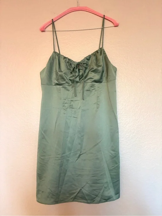 Topshop Silky Sage Green Satin Slip Dress Size 10 Party Cocktail Y2K Babydoll