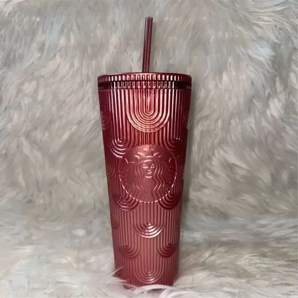 Starbucks‎ 24oz Pink Shimmer Shell Mermaid Cold Cup Tumbler with Straw
