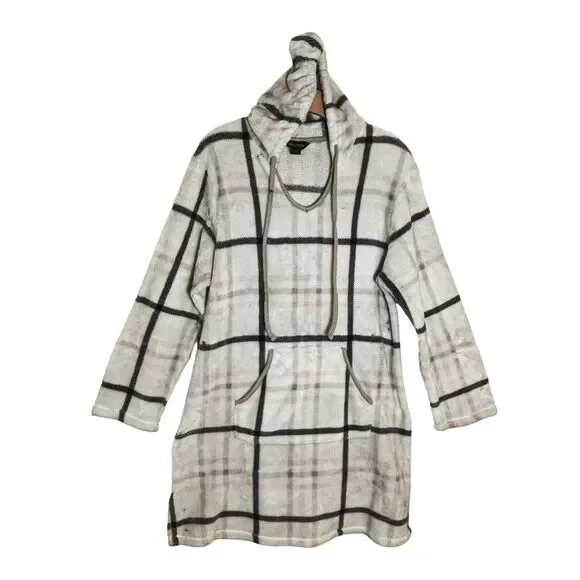 Nautica Hooded Plush Fleece Plaid Tunic Robe Sz XL Womens Kangaroo‎ Pocket Soft