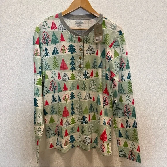 Honest Baby Co Festive‎ Tree Print Long Sleeve PJ Shirt