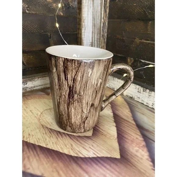 Rustic Wood Grain Coffee Tea Cup Mug Hand Painted Matte Finish 4.5 X 3.5 in