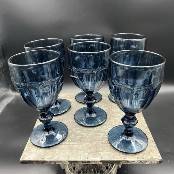 Vintage Libbey Gibraltar Dusky Blue Water Goblets 6.75
