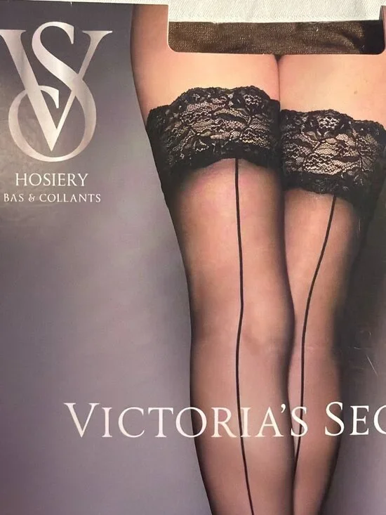 Victoria's Secret Lace Top BROWN MOUSSE Thigh Highs Reinforced Heel Hosiery Medi