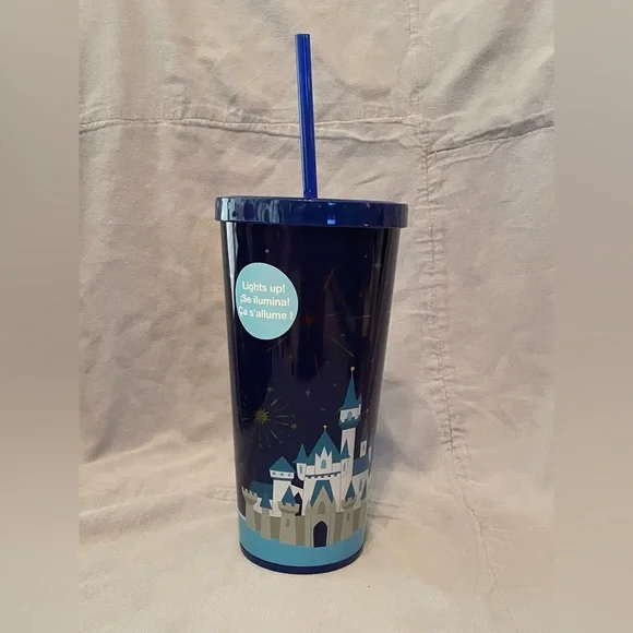 NEW Walt Disney World Parks‎ Castle Light Up Tumbler Straw Fireworks Blue 16oz