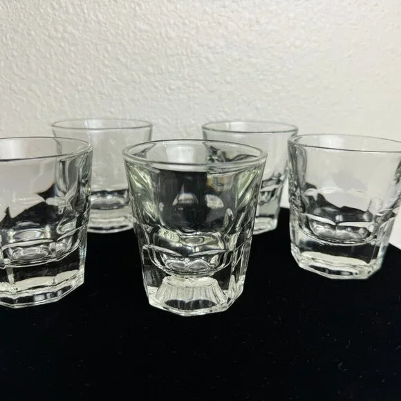 Vintage Libbey Old Fashioned Set of 5  Shot Glasses 4.6 oz Whiskey Glass