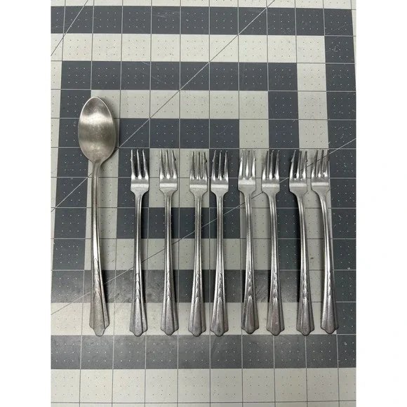 Ekco EKS7 Chevron Stainless Steel Flatware Cocktail Seafood Forks Teaspoon 9pcs