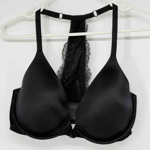 Victoria's Secret Very Sexy‎ Lightly Lined Plunge Front Close Bra Black 34DDD