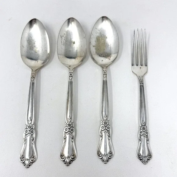 Oneida Valley Rose Serving 4 Pcs 3 Spoons Dinner‎ Fork Silverplate Flatware READ