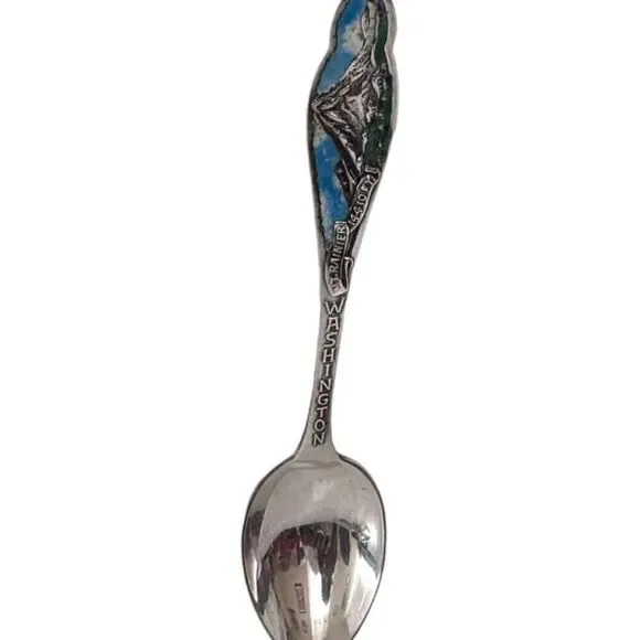 Washington‎ Mt Rainier Enamel Sterling Souvenir Spoon FJT Mining Pick & Shovel