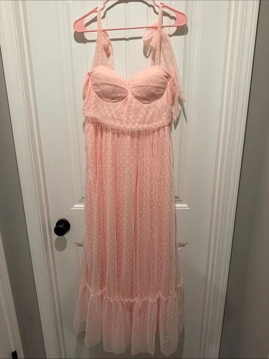 SHEIN Delicate Pink Mesh dress with Polka Dot Detail